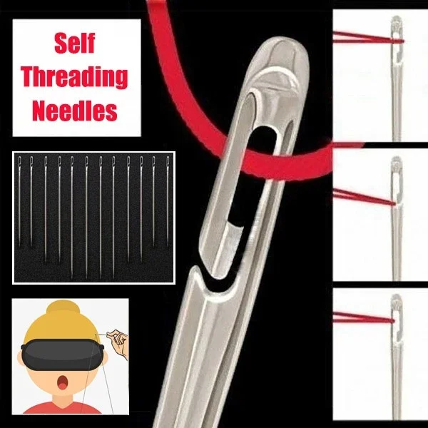 Description Picture 4 of item30/12Pcs Blind Sewing Needle Elderly Side Hole Stainless Steel Self Threading Needle for Stitching Pin Household DIY Sewing Tool