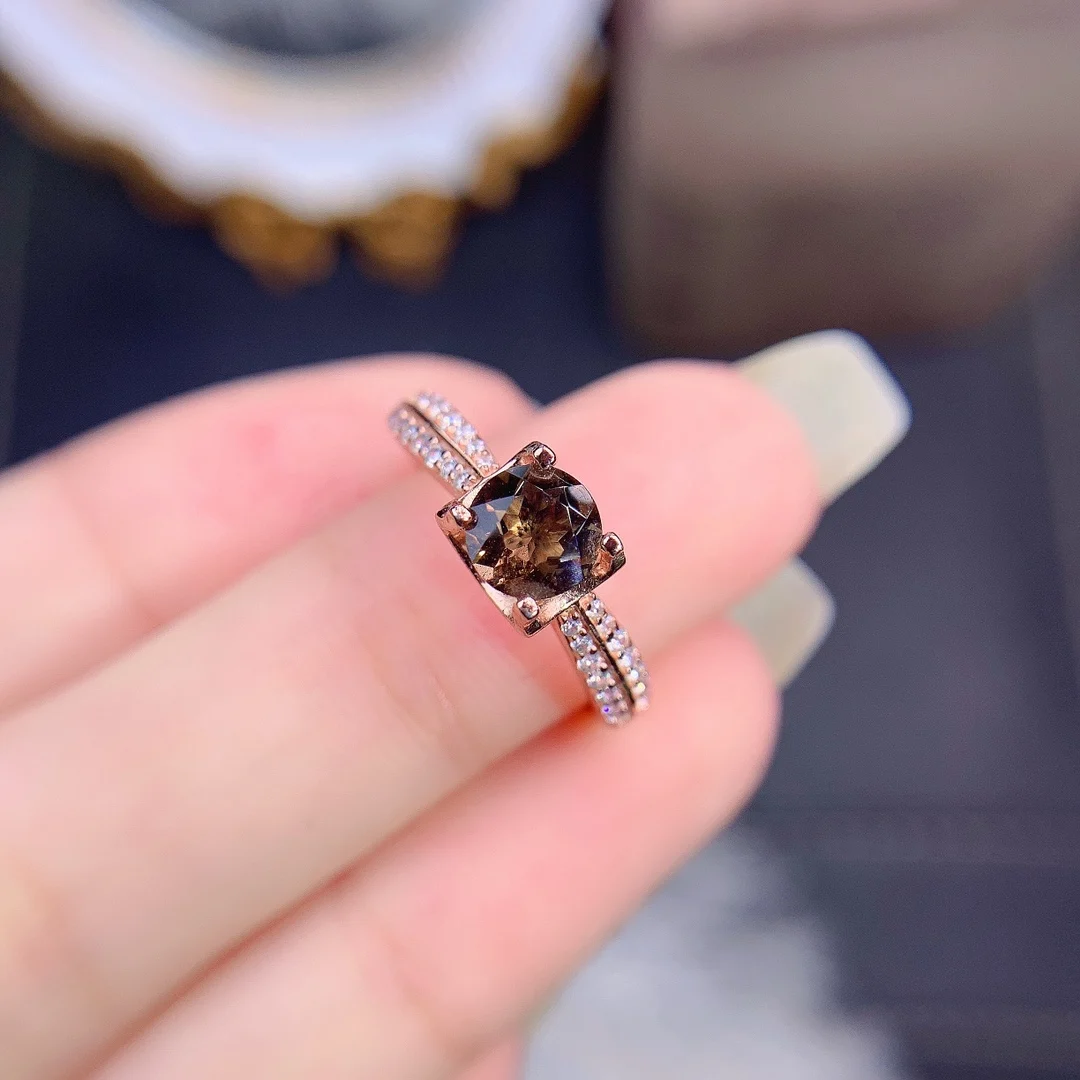 

Hot Selling 925 Sterling Silver Smokey Quartz Engagement Ring Women Party Birthday Anniversary Gift