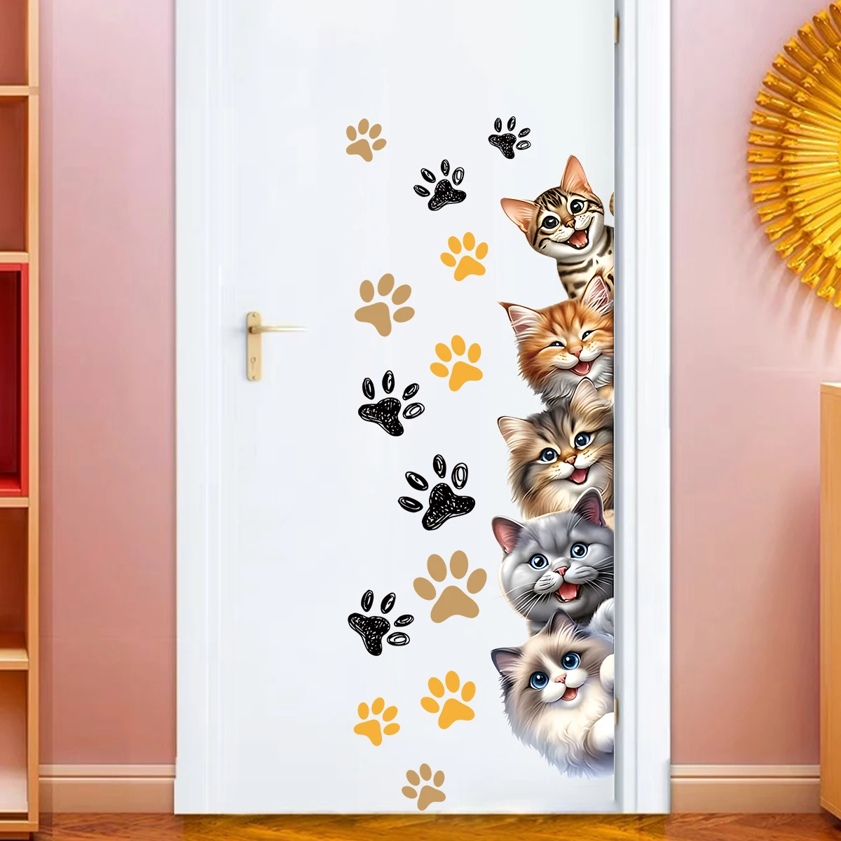 Wall Stickers 1Pc Watercolor Multiple Cute Cats Wall Stickers For Door Home Decor