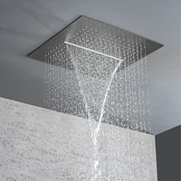 Luxury Bathroom Gunmetal Brass LED Temp Display Shower Sysetem Ceiling- Embedded 2 function Rainfall/waterfall Bath Fixtures 3