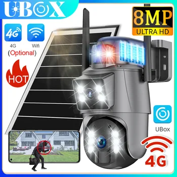 Ubox 4G LTE Solar Camera 8MP Outdoor WiFi Security Camera Dual Screen Auto Tracking 360° Live View Color Night Vision PIR Motion 1