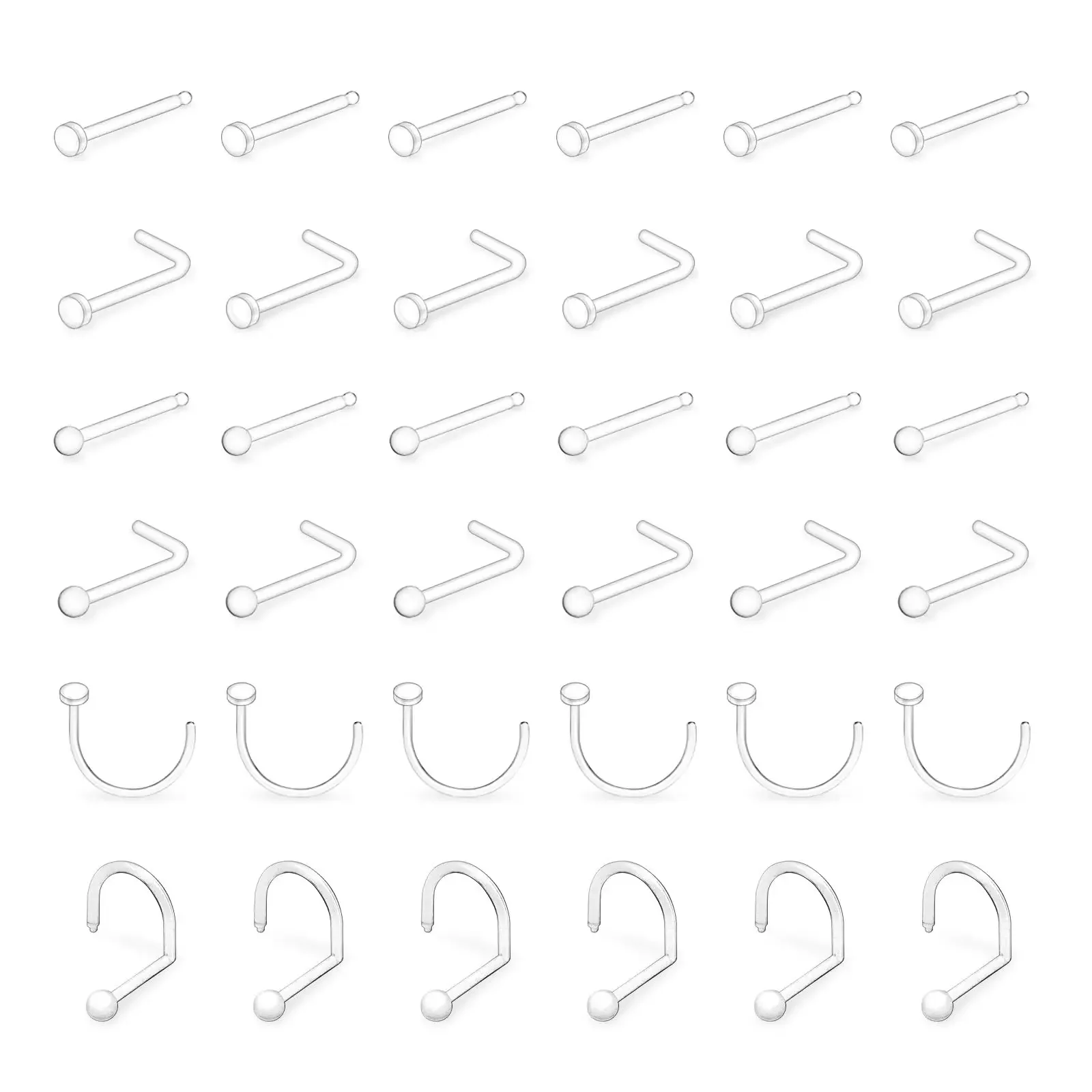 

Маленький прозрачный фиксатор для ногтей, хирургический пластиковый эластичный плоский топовый шар 2 мм, прокладка для пирсинга ноздрей, 36 шт., 20 г