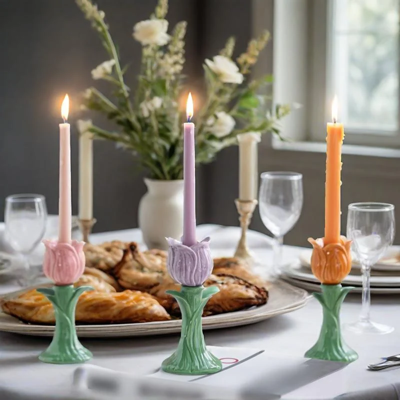 Ceramic Hand Painted Flower Candlestick Home Decor