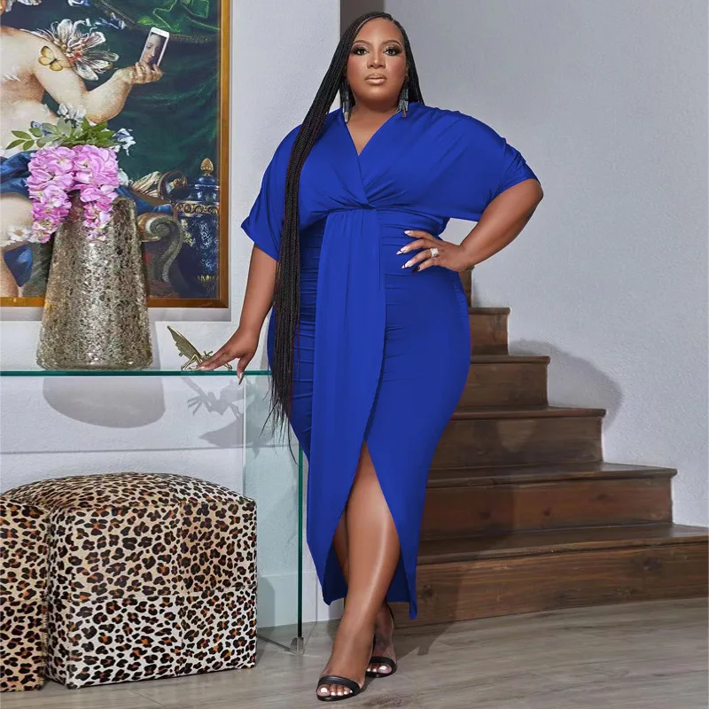 Plus Size Elegant Evening Dress Women Solid Ruffle Party Dress Female Designer Fashion Outfit 2023 Spring Casual Luxury Robe