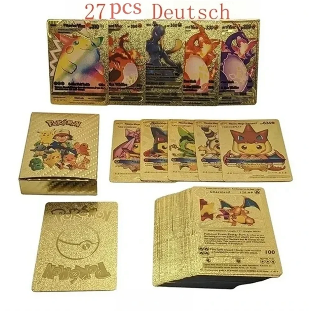 Pokemon Cards 55Pcs Pikachu Gold Silver Black Vmax GX Vstar English Spanish French German Collection Battle Toys Gifts