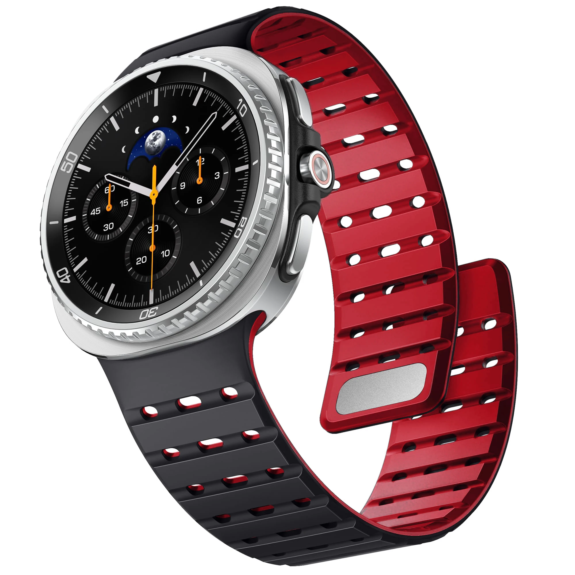 Sport Breathe Magnetic Silicone Watch Band with No-Gap Curved End Design