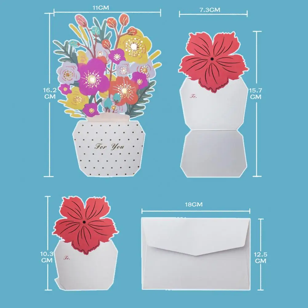 1 Set Greeting Card DIY Handwriting Paper Art 3D Folding Flower Pop Up Mother's Day Card With Envelope for Anniversary Gifts Present