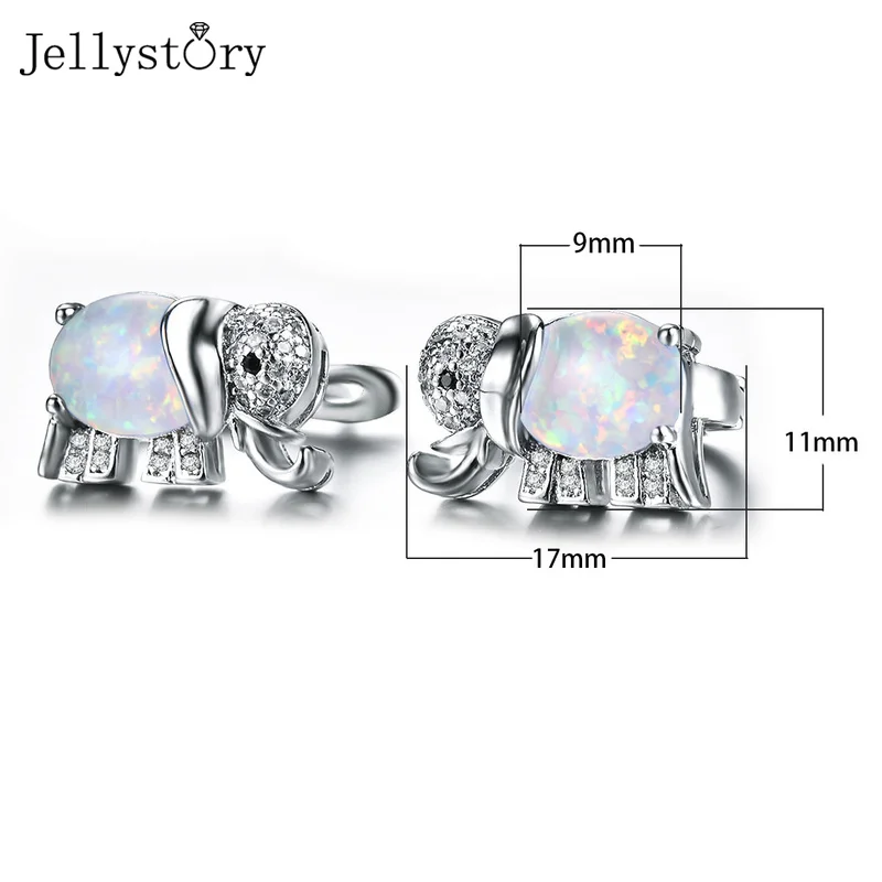 

Jellystory 925 Sterling Silver Opal Stud Earrings For Women Elephant Simple White Blue Gems Wedding Anniversary Fine Jewelry