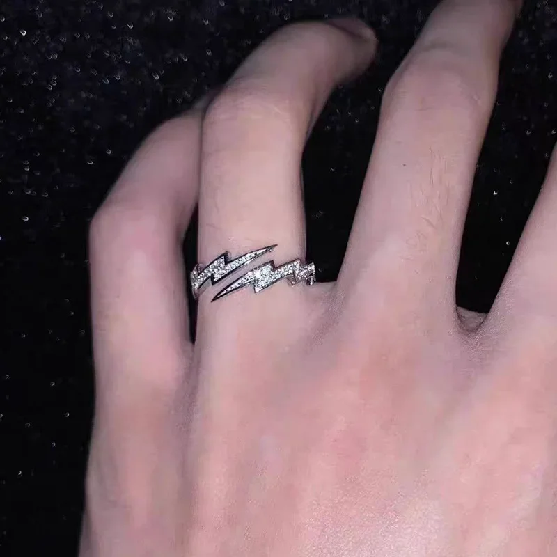 Fashion Rings Punk Rings Fashion Ring Finger Rings Metal Rings Punk Hip Hop Silver Color Lightning Open Rings For Women Men Trendy Irregular EKG Index Finger Ring Personality Jewelry Gift
