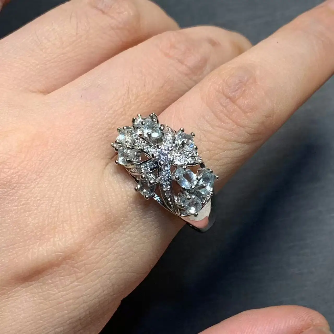 MM Natural Aquamarine Ring  Adjustable Female  Jewelry for Women Gift Wholesale High Quality Vintage Fine