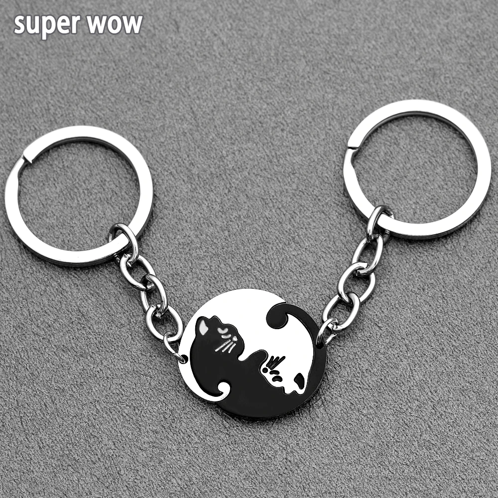 Cat Hug Coppia Splicing Portachiavi Portachiavi In Acciaio Inossidabile Carino Nero Oro Gatto Ciondolo Portachiavi Donna Uomo Portachiavi Gioielli