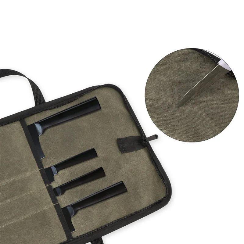 Portable Travel Picnic Chef Knife Roll Bag Canvas 4 Slot Kitchen Knife Storage Pocket Slicing Santoku Knife Carry Case Organizer