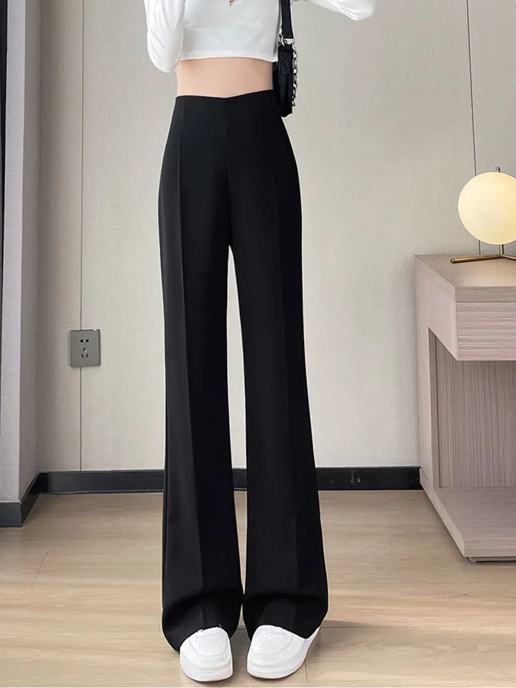 Summer Spring and Autumn 2024 New High Waist Straight Tube Casual Wide Leg Micro La Suit Pants for Women Small and Tall