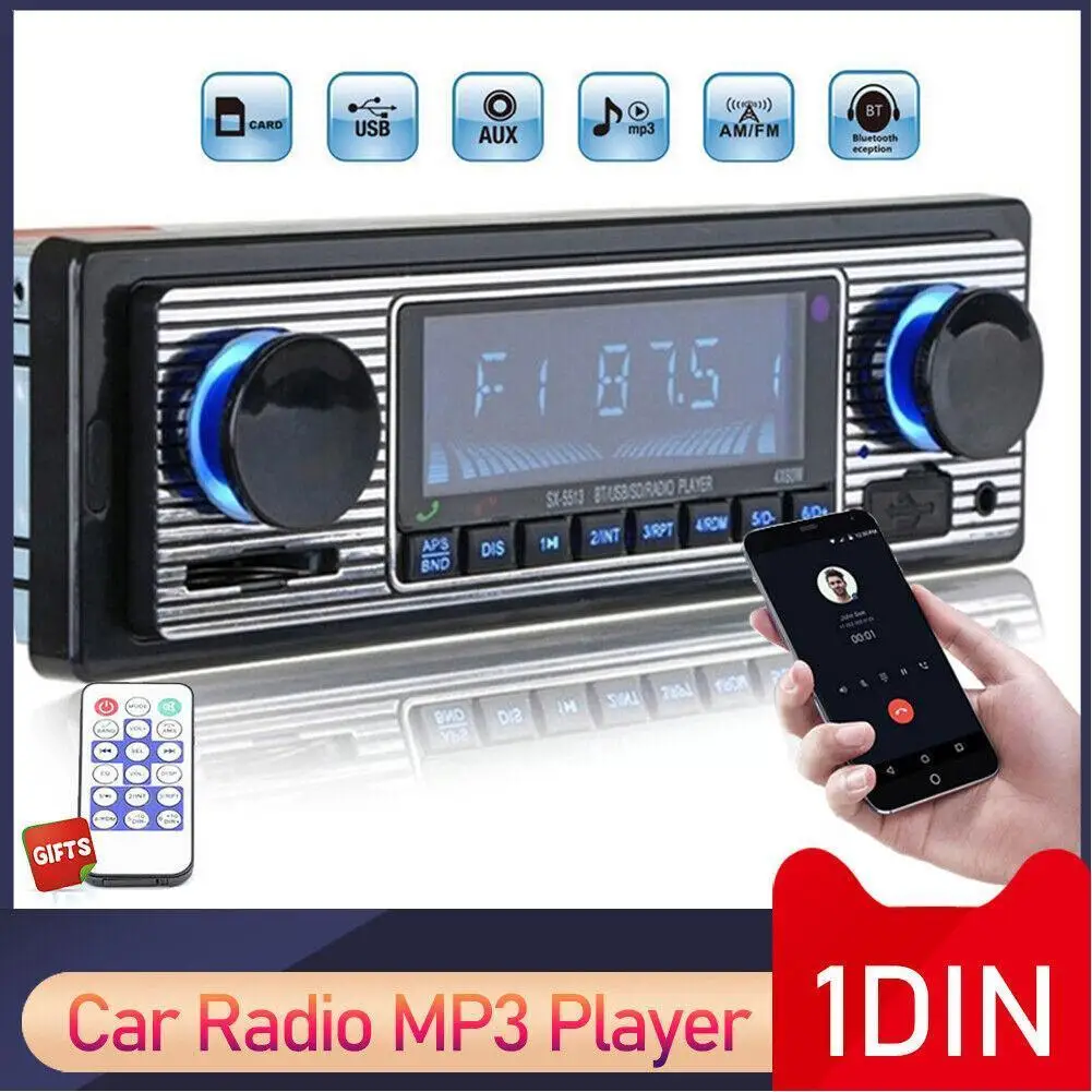 Bluetooth Car Radio Vintage Dual Knob MP3 Player FM Audio Accessories USB Receiver Speaker Stereo Tuner