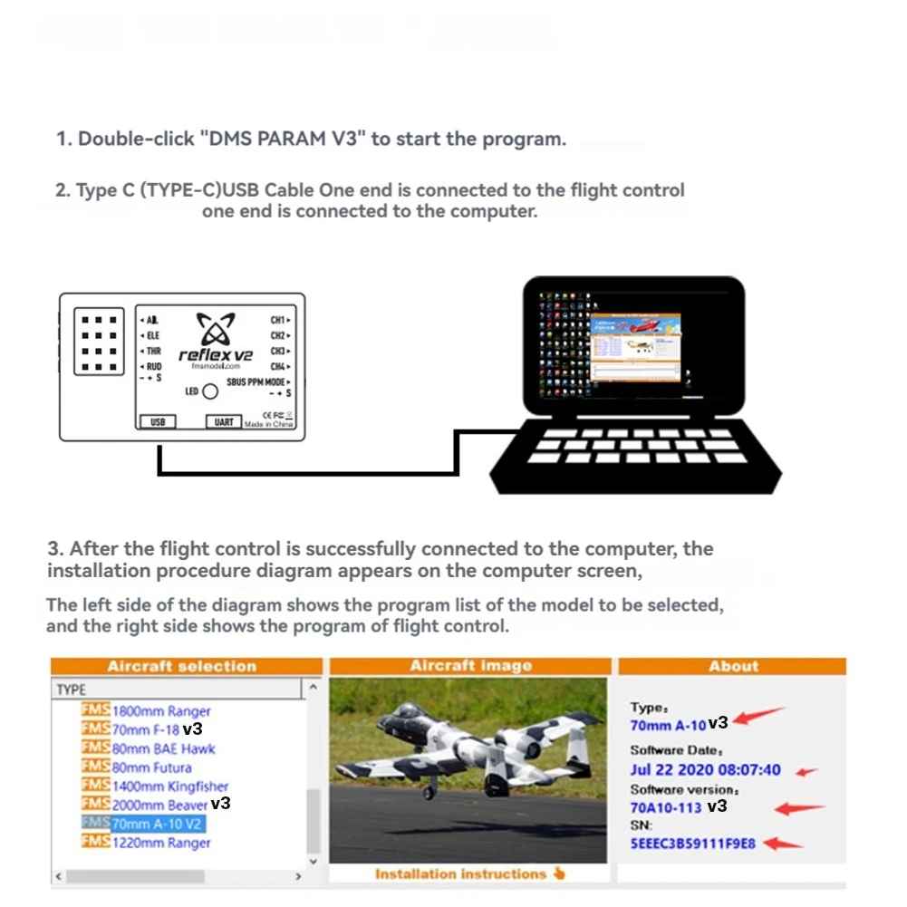 TA-FMS 반사 V3 비행 컨트롤러 FMS 항공기 용 자이로 스코프 안정기 RC 비행기 업그레이드 비행 컨트롤러