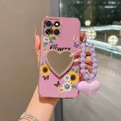 Butterfly and Floral Phone Case Set with Lanyard and Stand - 3 Piece Collection - Honor X6c (PURPLE)