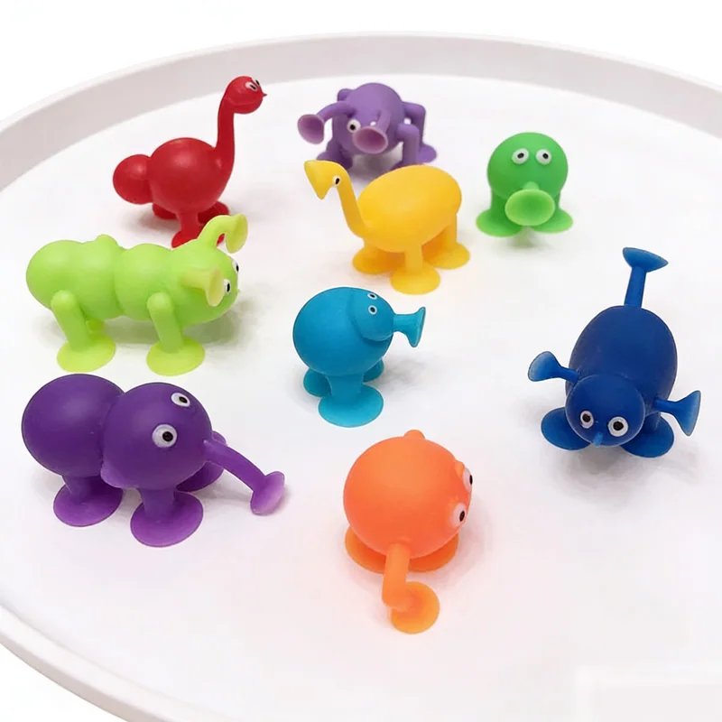 9개 동물 모양 흡착 컵 피젯 토이 실리콘 감각 자극 놀이기구 비행기 자동차 창문 여행 로드 트립 파티 선물 카니발 경품