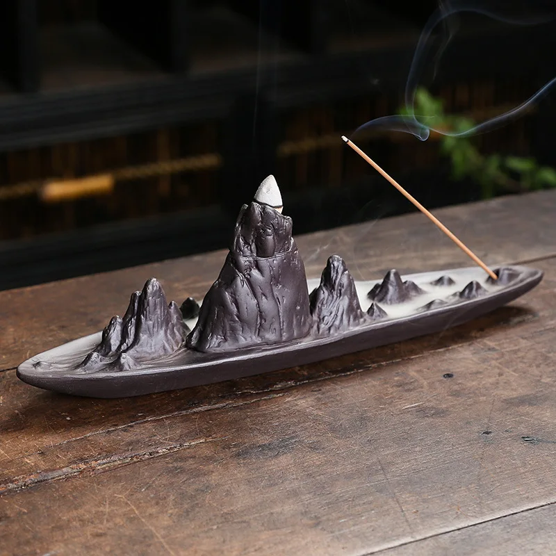 Purple Clay Sandalwood Incense Burner Insert Backflow Incense Holder Creative Alpine Flowing Water Aromatherapy Base Home Decor
