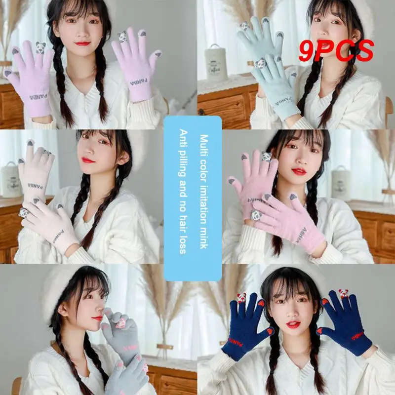 

9PCS Knitted Cycling Gloves Winter Thermal Women Child Outdoor Warm Gloves Touch Screen Skiing Fishing Motorcycle Gloves