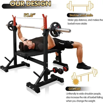 CANPA Weight Bench with Squat Rack Workout Bench Adjustable Barbell Rack Stand Strength Training Home Gym Multi-Function 3