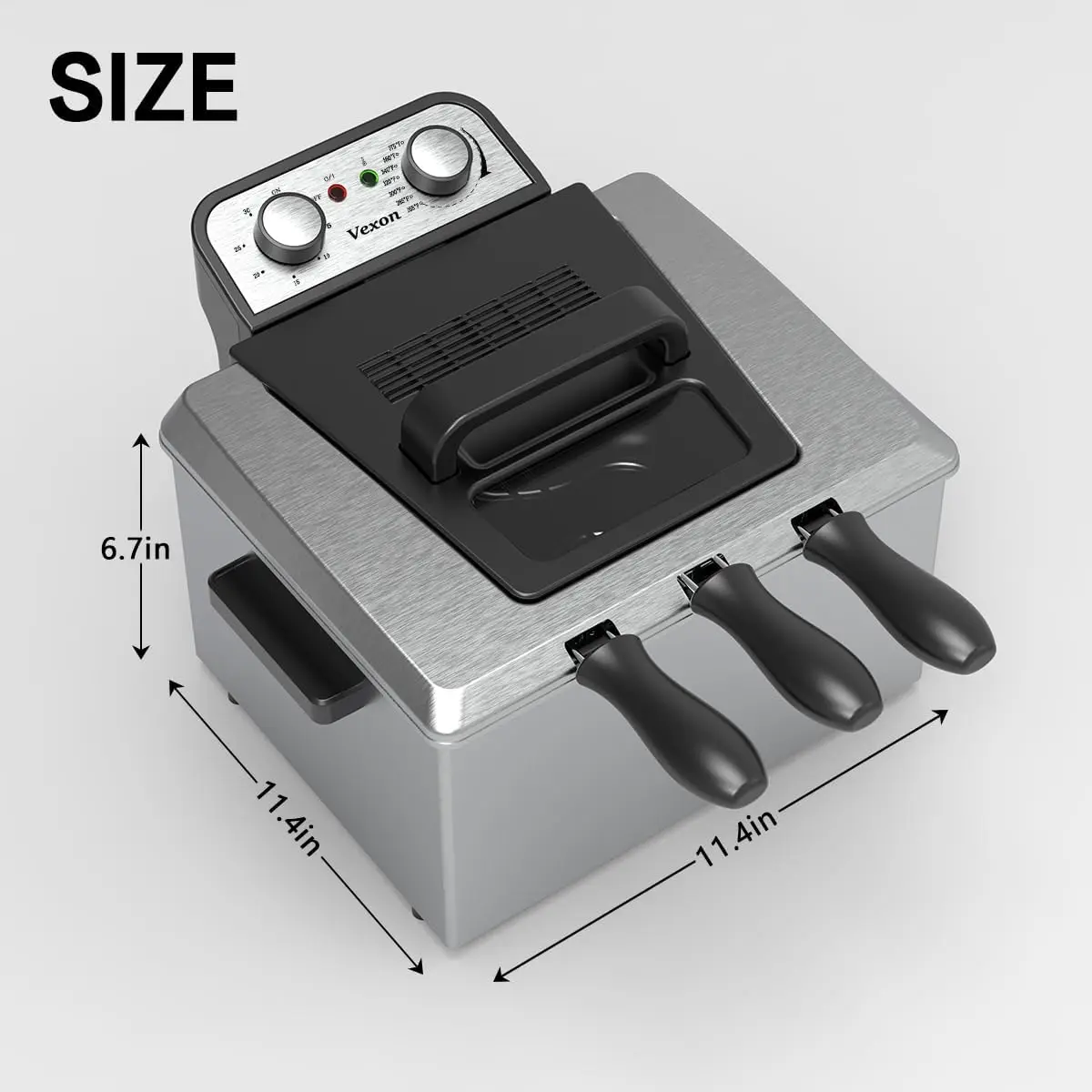 1800W 5 Liters/21 Cups Large Electric Deep Fryer with 3 Frying Baskets for Home Use, Adjustable Temperature,View Window Lid