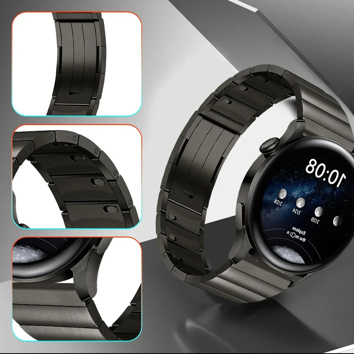 Luxury 22mm Stainless Steel Watch Strap - Elegant Metal Bracelet
