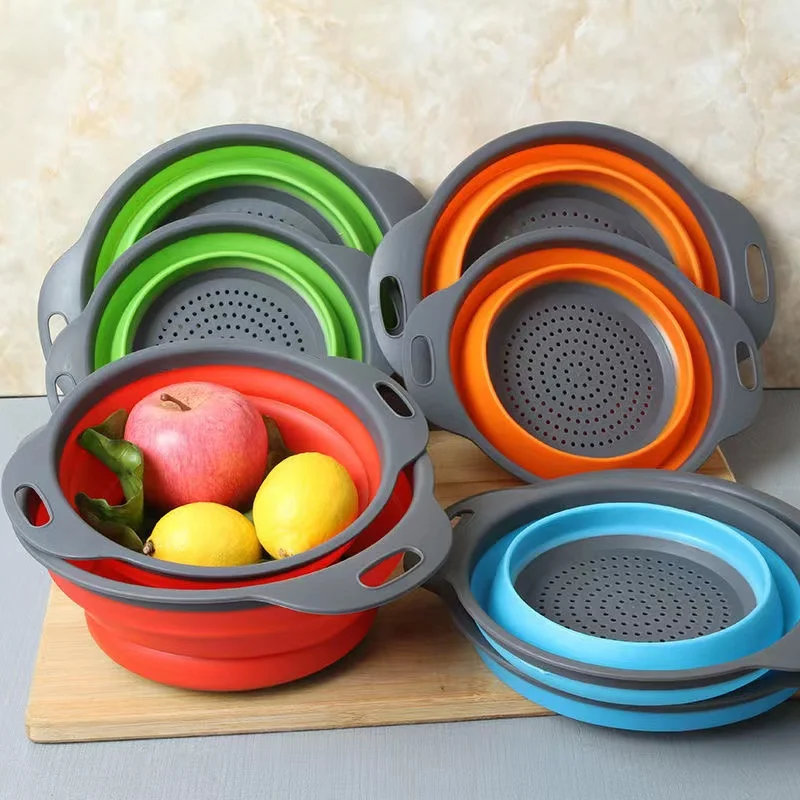 

Folding Silicone Drain Basket Fruit Vegetable Washing Basket Foldable Strainer Colander Collapsible Drainer Kitchen Accessories