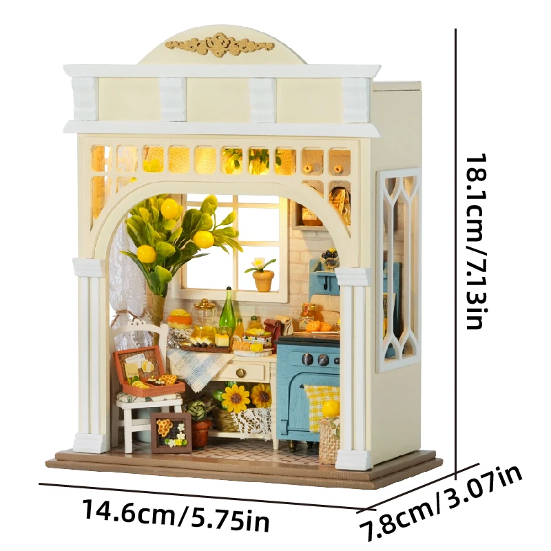DIY Miniature House Kit Pastoral Lemon Kitchen Cottage Wooden Handmade Assembled Dollhouse With LED Light Creative D