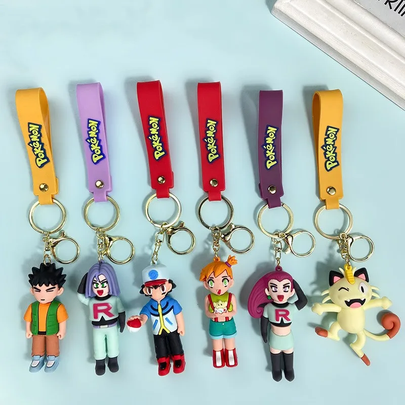 

Anime Pokemon Keychain Kawaii Figure Ash Ketchum James Meowth Jessie Toys Pendant Key Chain Cartoon Keyring Jewelry Kids Gift