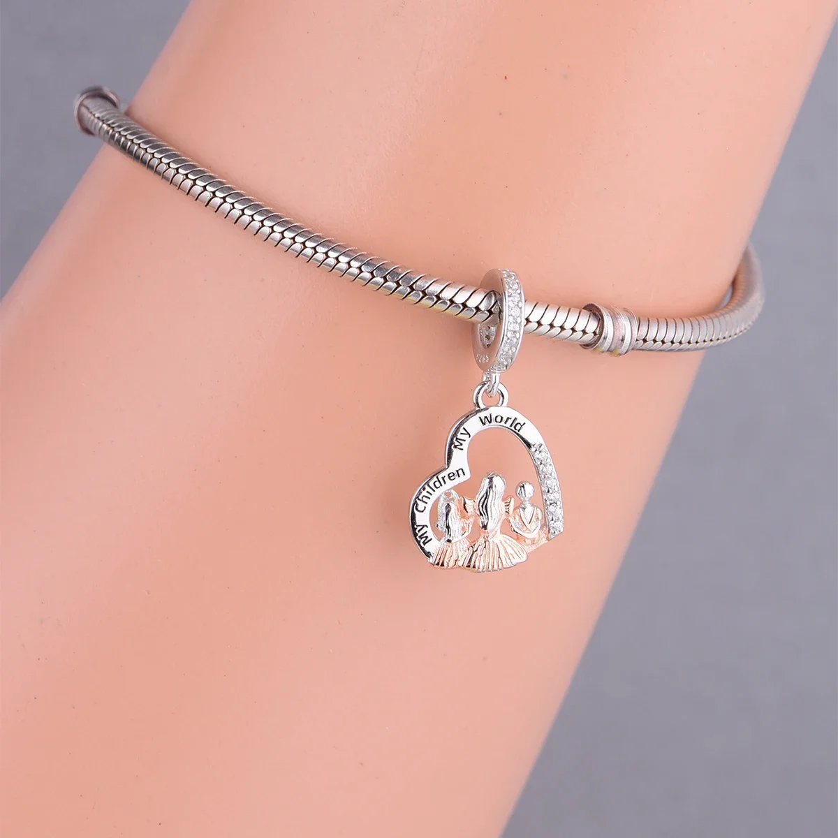Fit Original Pan Charms Bracelet 925 Sterling Silver Mother Daughter Son My Children My World Bead For Making Berloqe DIY 5