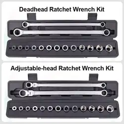 15PCS Adjustable Ratchet Wrench Kit Chrome Vanadium Steel Torque Wrench Socket Set For Car Repair Hand Tools