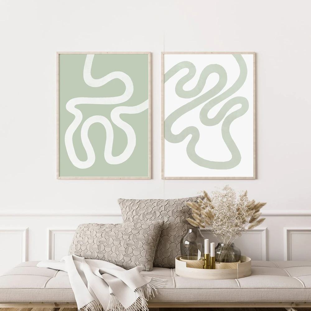 

Abstract Style One Line Drawing Sage Green Canvas Painting Wall Art Poster Decoration Home Decor for Living Room or Bedroom
