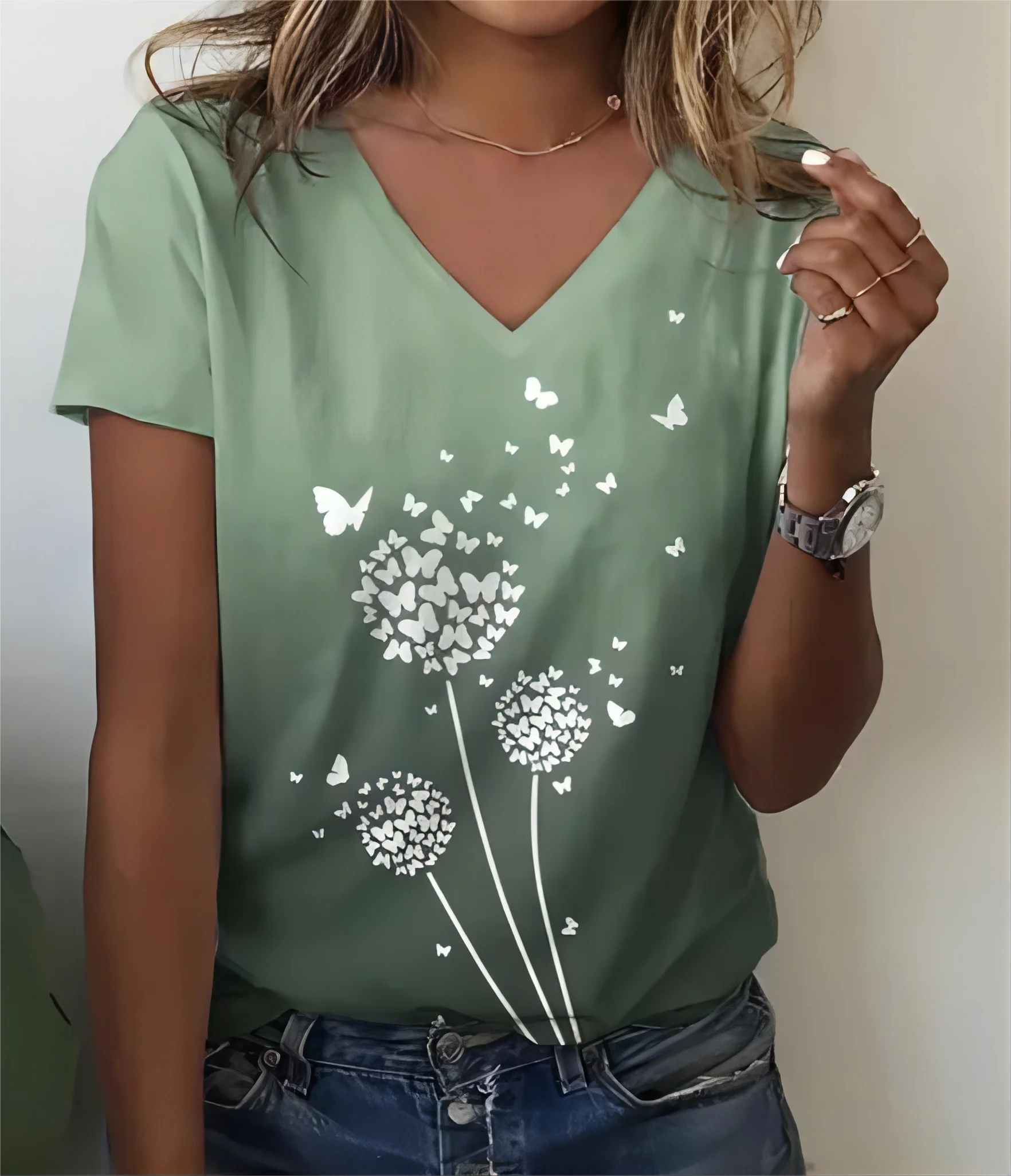 Minimalist women's T-shirt 3D T-shirt fashionable V-neck summer short sleeved loose street clothing women's casual women