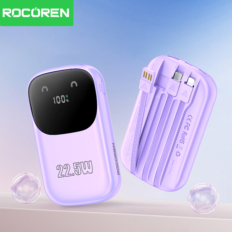 Rocoren 22.5W 10000mAh Power Bank With Cables Fast Charging Charger External Battery For iPhone Xiaomi mi 15 10000 mAh Powerbank