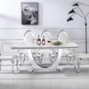 Dining Table Luxury Faux Marble Kitchen Table with Silver Mirrored Finish Stainless Steel Base,Rectangular Dining Room Table 4