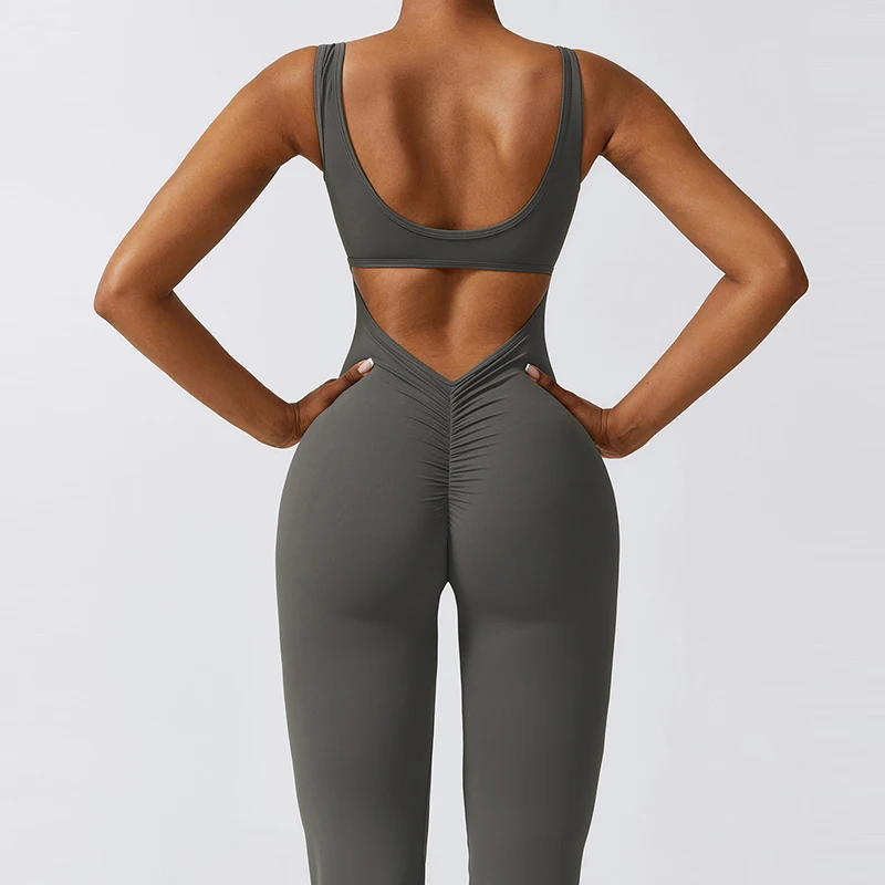 V Back Scrunch Gym Set Women Sport One-Piece Suit 5