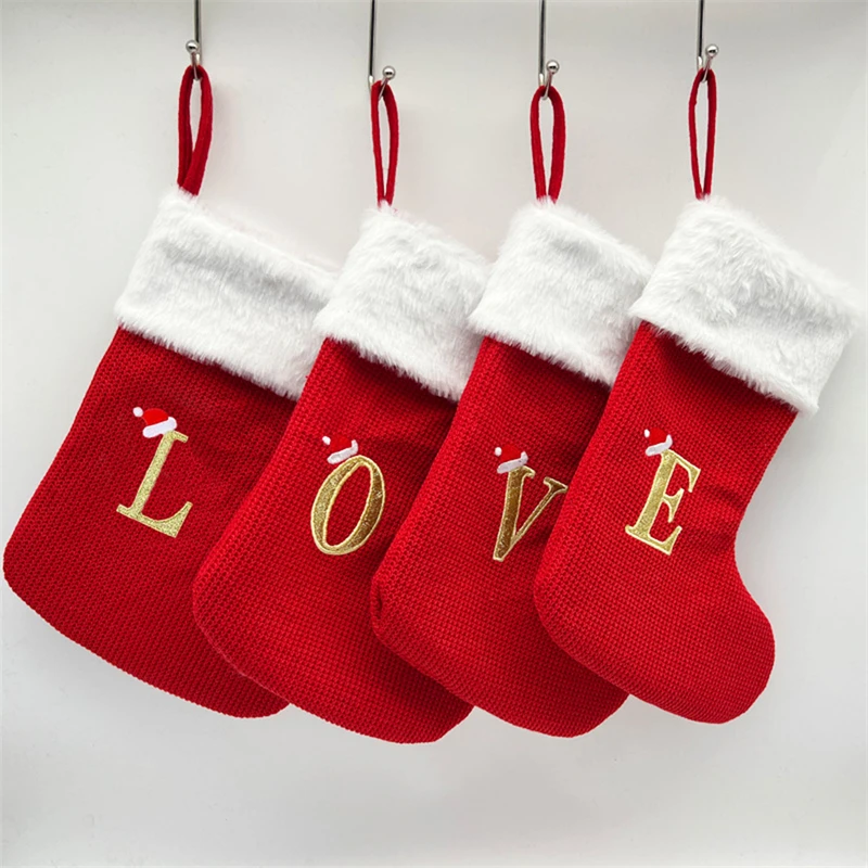 Christmas Socks Knitting Snowflake Letter Stocking Christmas Decoration For Home 2024 Xmas Tree Ornament Gift Navidad Natal 2024