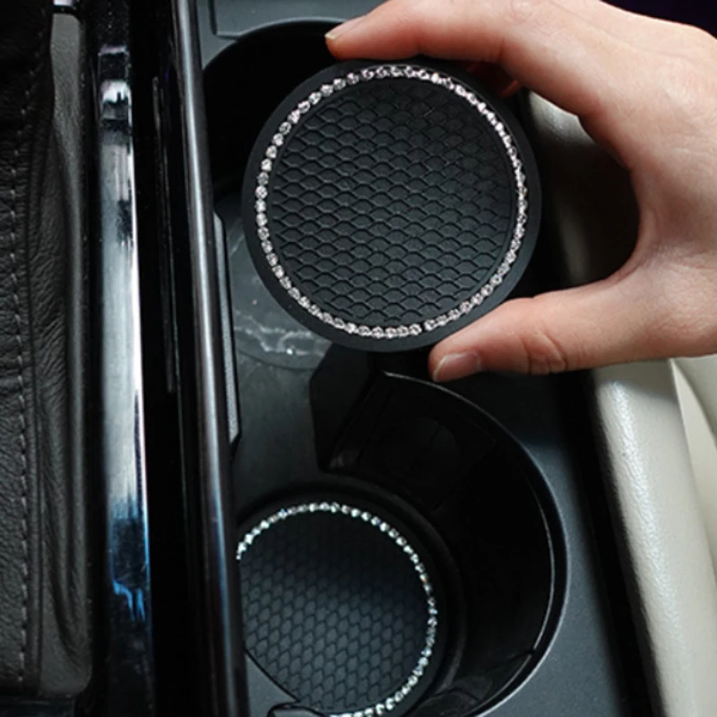 New Bling Rhinestone Cup Holder Drink Pad Interior Decorat Cute Anti-slip Round Durable Mat Coaster Heat Resi Car Accessories