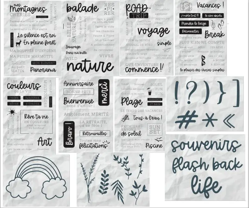 Tampons Transparents Silicone 8x16 Cm - Mots Français, Pour Scrapbooking Et Cartes