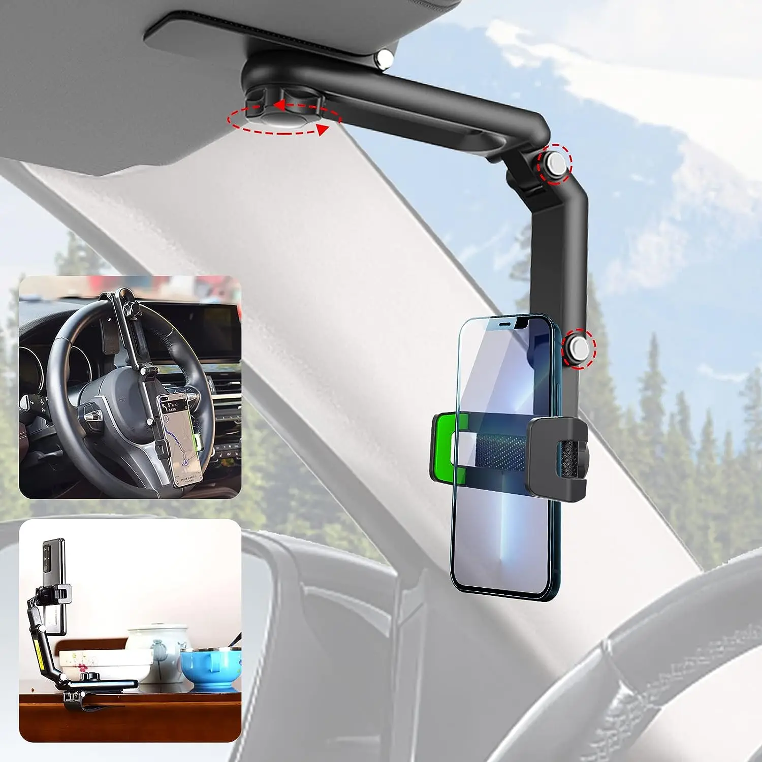 SunVisorPhoneHolderforCarAdjustable1080RotatingSunVisorCellPhoneHolderRetractable