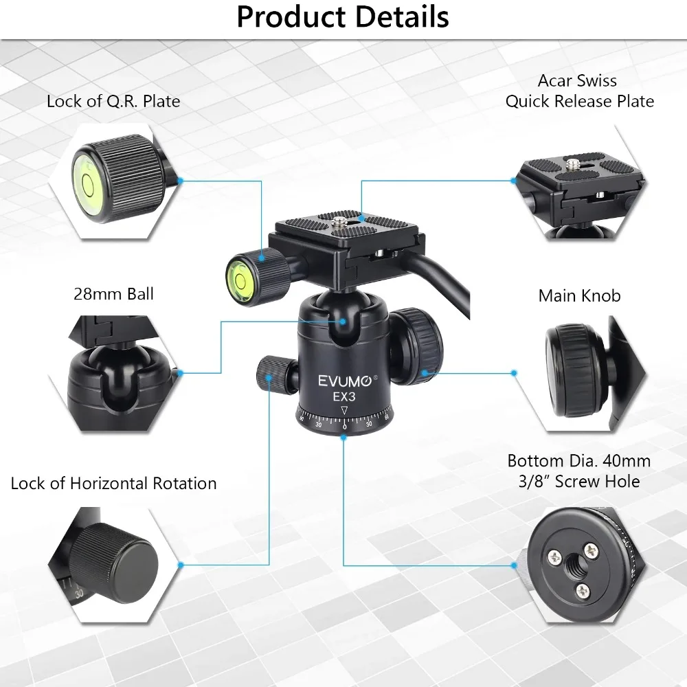 Tripod Ball Head Handle 360° Rotating Panoramic Ballhead with Q.R Plate for Trip