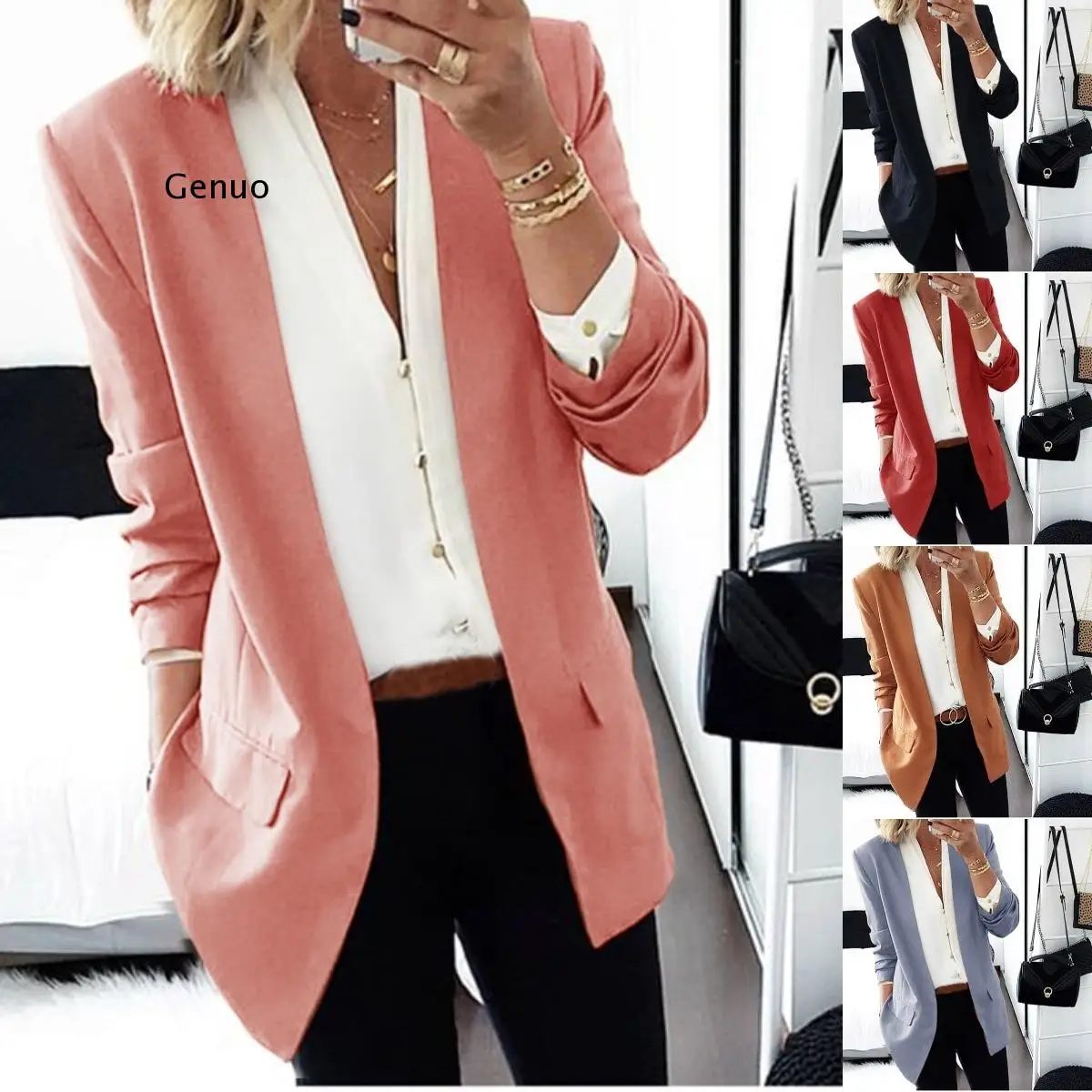 

Blazer Women's Suit Slim Tops Cardigan Ladies Autumn Clothing Solid Color Casual Long Sleeve Casual Open Front Ol Lapel Coat