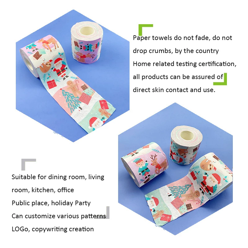 Christmas Pattern Tissue Printing Roll Toilet Paper Santa Christmas Tree Cartoon Toilet Paper Creative Napkin