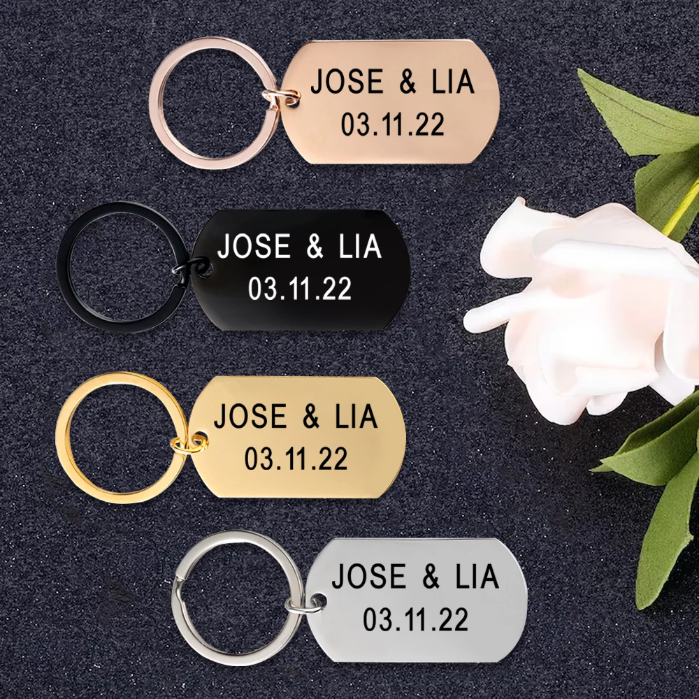 Custom Name and Date Couple Keychain, Hand Stamped Anniversary Gift,Wedding Gift or Anniversary Gift for Girlfriend Boyfriend pre engraved stamped trailer truck id data plate custom engraving of vin mfg