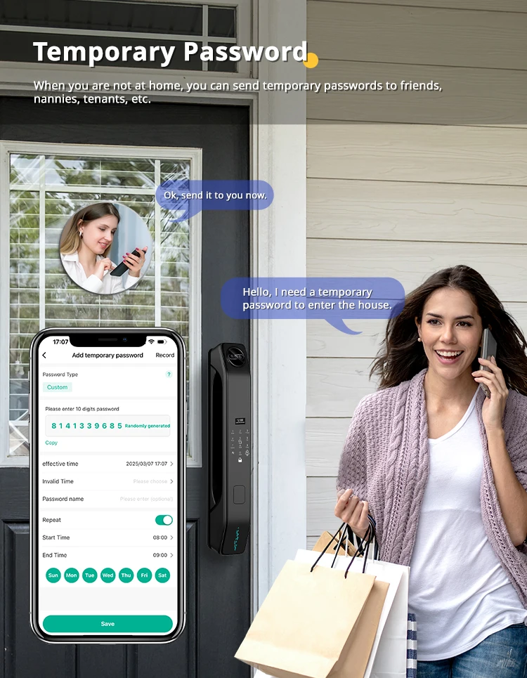 Facial Recognition Video call Automatic Door Lock TUYA Front Door Fingerprint Sm