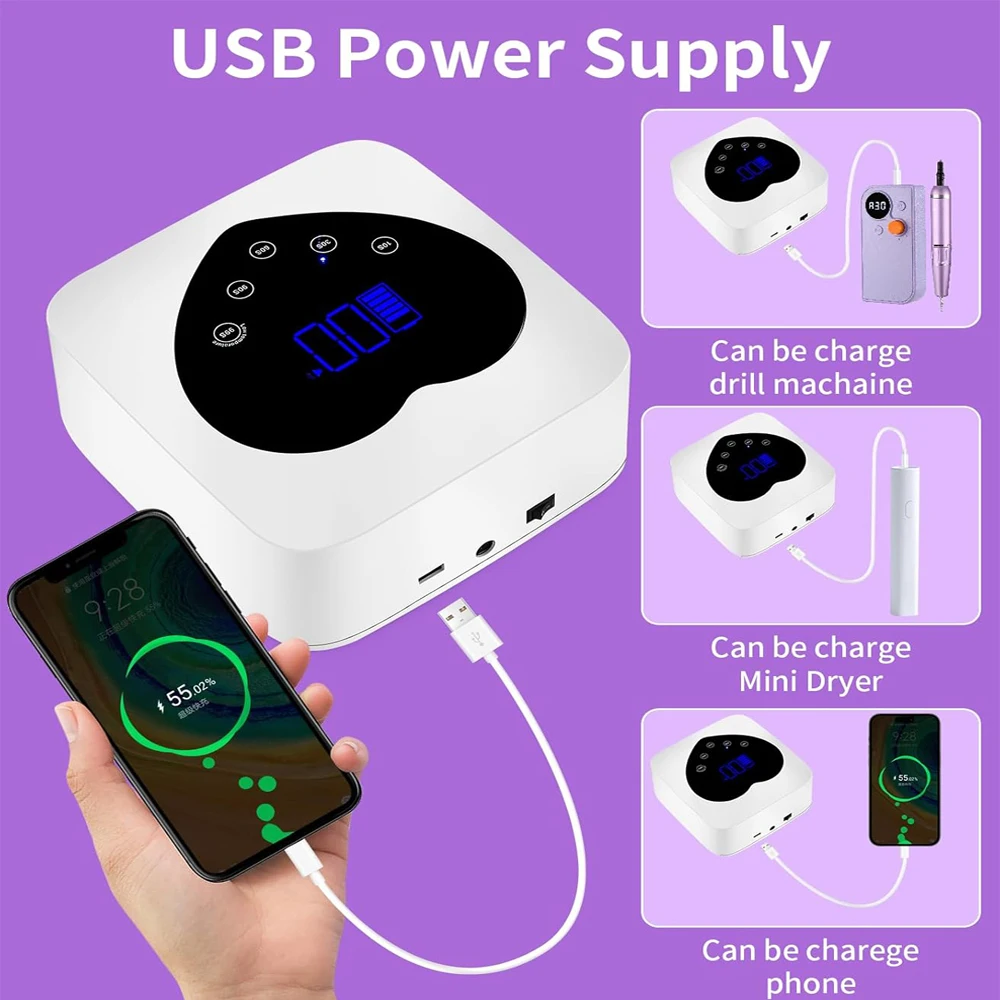9600mAh 충전식 UV 젤 네일 램프 72W 5단계 타이머 설정 자동 센서 전문 네일 드라이어 (살롱 및 가정용)