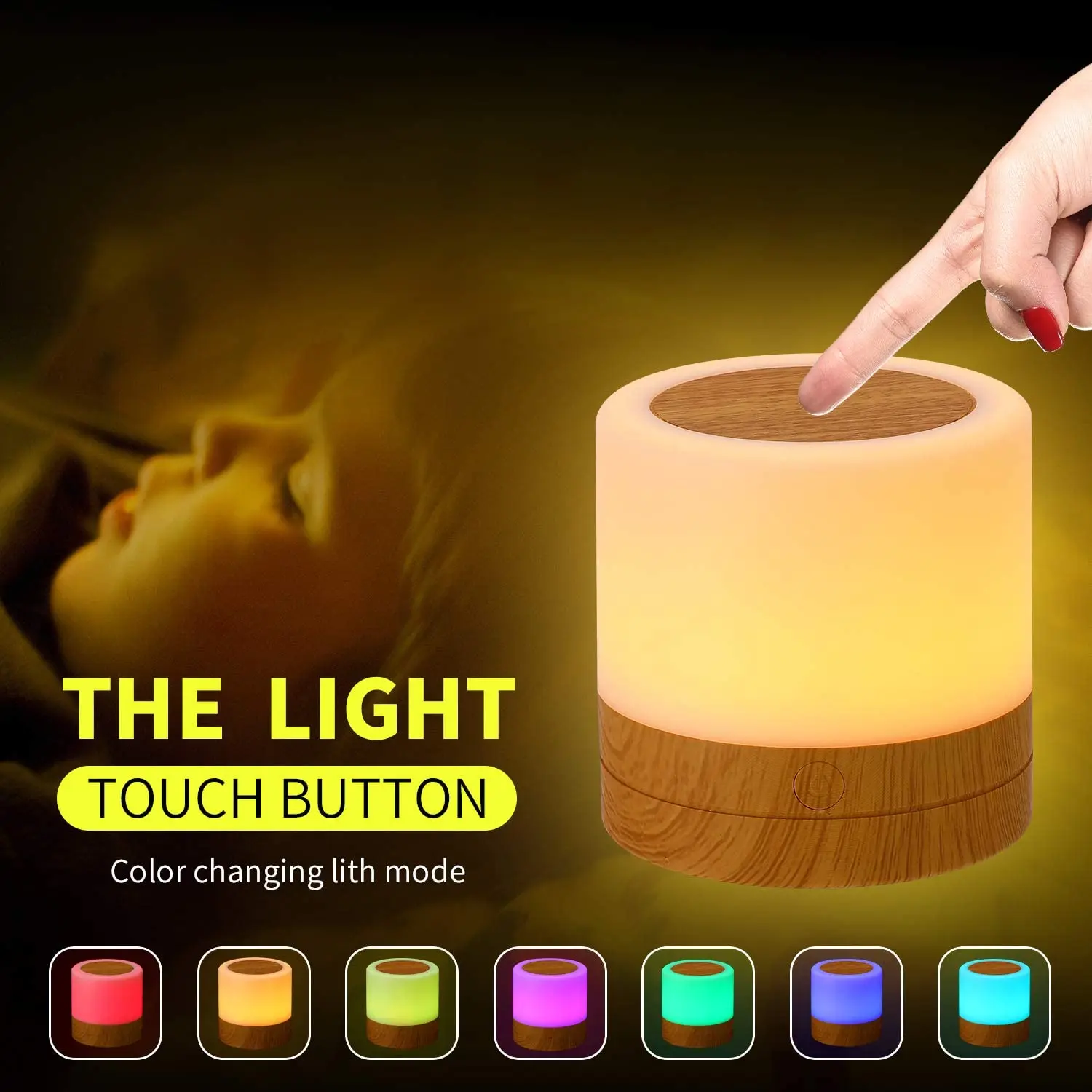 

7 Colors Night Light Dimmable LED Touch Bedside Table Lamp Adjustable Brightness Wall Mounted USB Rechargeable Lamp