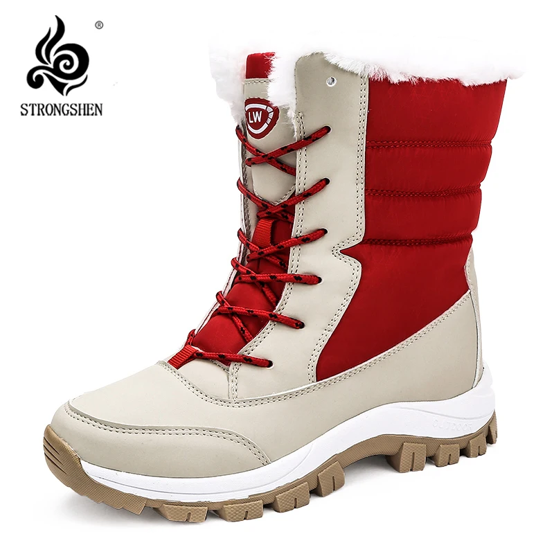 STRONGSHEN Women Snow Boots Plush Warm Mid Calf Ankle Boots Waterproof Boots Women Female Winter