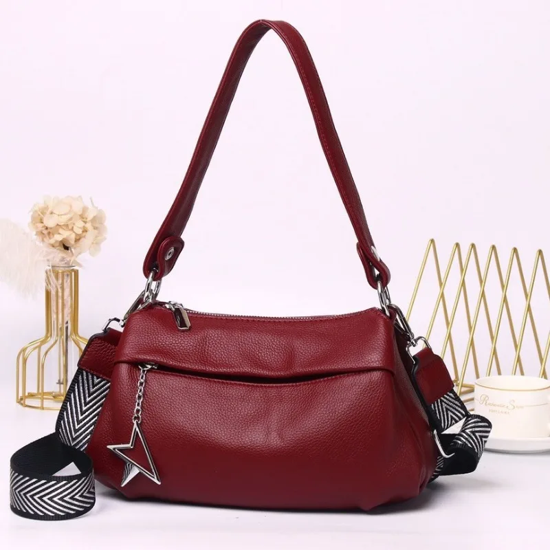 Top Layer Cow Leather Crossbody Leisure Handbag Women's Fashionable Handbag High Quality Versatile Shoulder Bag Large Capacity