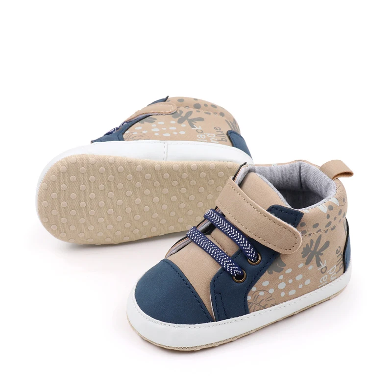 Baby Boy High-Top Ankle Sneakers PU Leather Anti-Slip Soft Sole Sport Shoes Newborn First Walkers Shoes